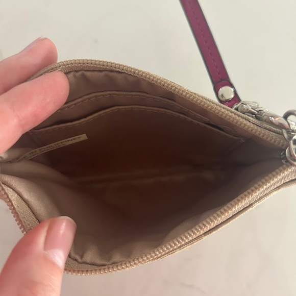 Coach Signature C Wristlet, Vintage, Beige & Burgundy - Like New